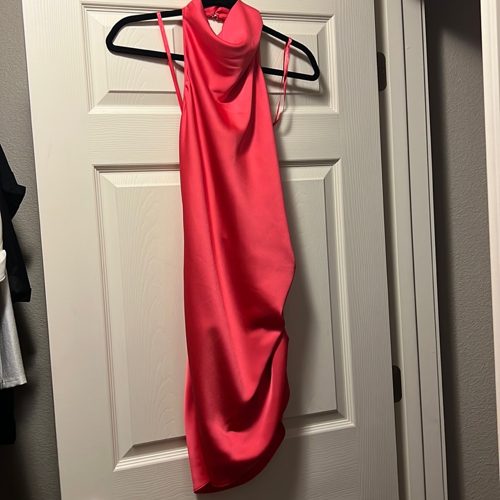 Gianni Bini Peyton Ruched Satin Cowl Halter Neck Sleeveless Open Back